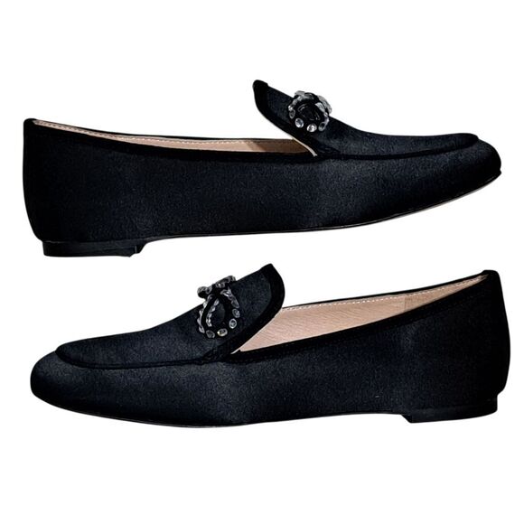 J. Crew Marie Bow Elegant Slip On Loafers Rhinestone Detail Satin Size 6.5 Black - Picture 12 of 16
